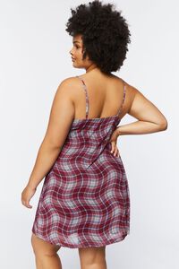 BURGUNDY/MULTI Plus Size Wavy Plaid Print Slip Dress, image 3