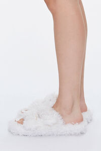 WHITE Faux Sheepskin Buckled Slippers, image 2