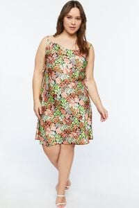 Plus Size Floral Print Satin Slip Dress, image 4