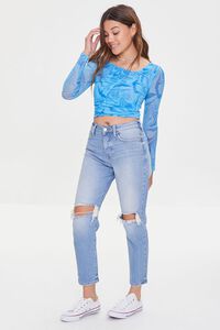 BLUE Marble Print Ruched Mesh Crop Top, image 4