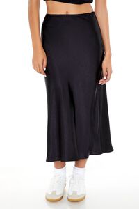 JET BLACK Satin Slip Midi Skirt, image 4
