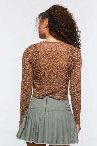 BROWN/MULTI Ditsy Floral Tie-Front Mesh Top, image 3