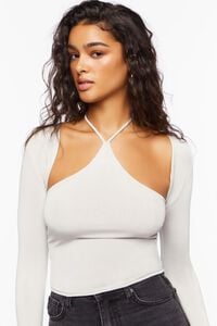 OYSTER GREY Cutout Tie-Neck Top, image 6