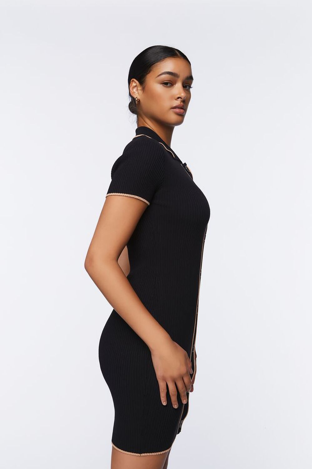 BLACK/WALNUT Bodycon Sweater Mini Dress, image 2