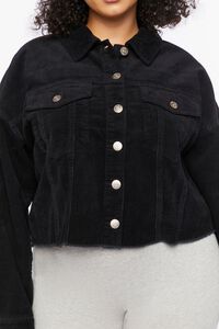 BLACK Plus Size Corduroy Frayed Cropped Jacket, image 4