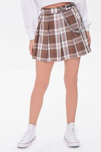 BROWN/PINK Plaid Chain Mini Skirt, image 2