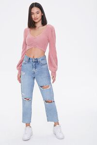 ROSE Ruched Fuzzy Knit Crop Top, image 4