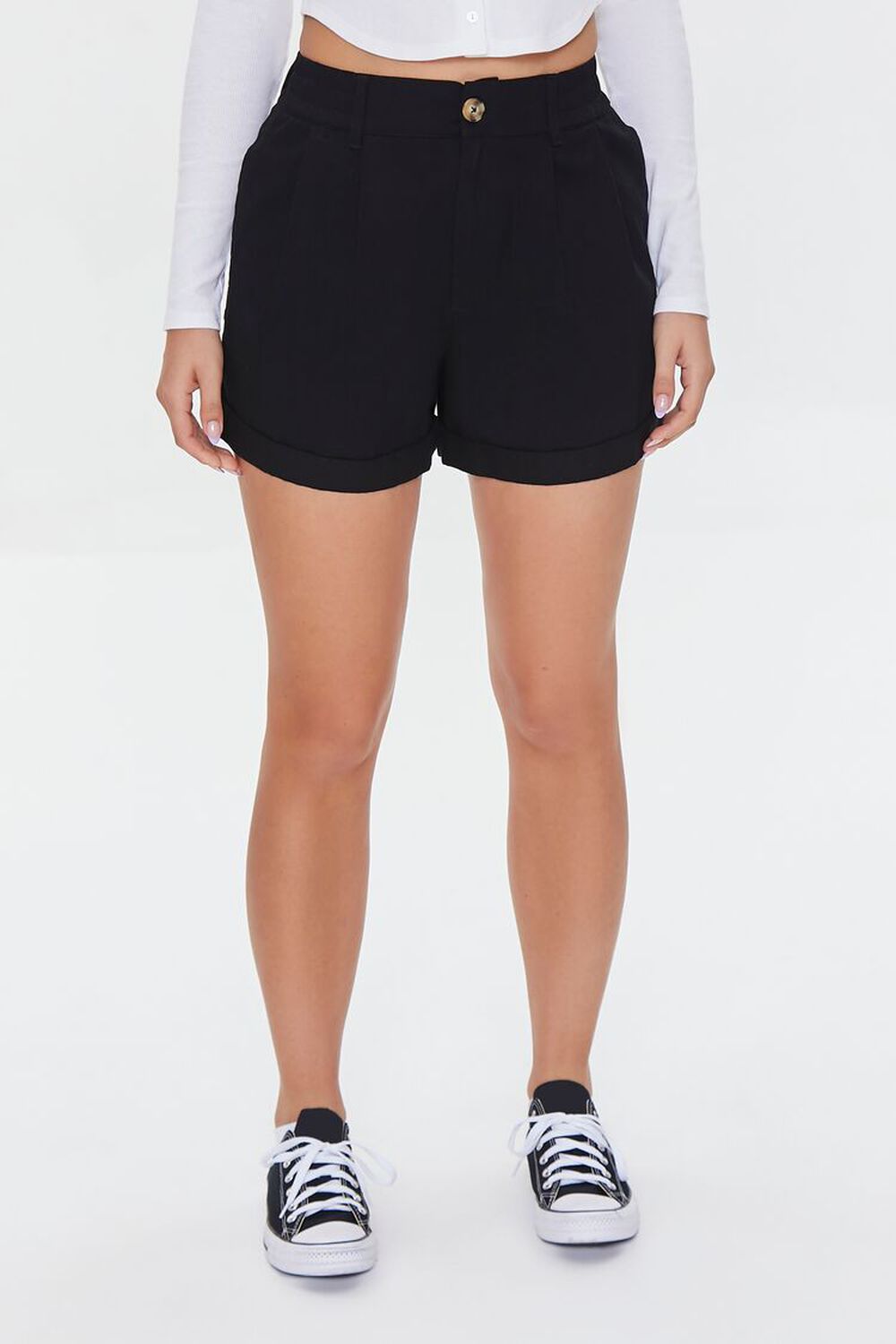 BLACK Cuffed Twill Shorts, image 2