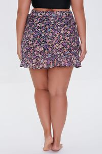 BLACK/MULTI Plus Size Floral Swim Cover-Up Skirt, image 4