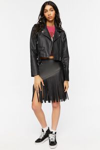 Faux Leather Fringe Midi Skirt, image 5