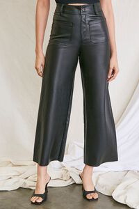 BLACK Faux Leather Wide-Leg Pants, image 2