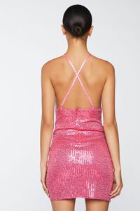 SHOCKING PINK Sequin Ruched Bodycon Mini Dress, image 3