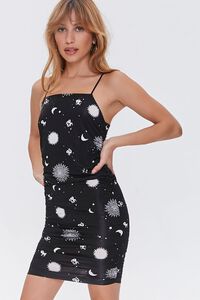 BLACK/YELLOW Celestial Print Mini Dress, image 1