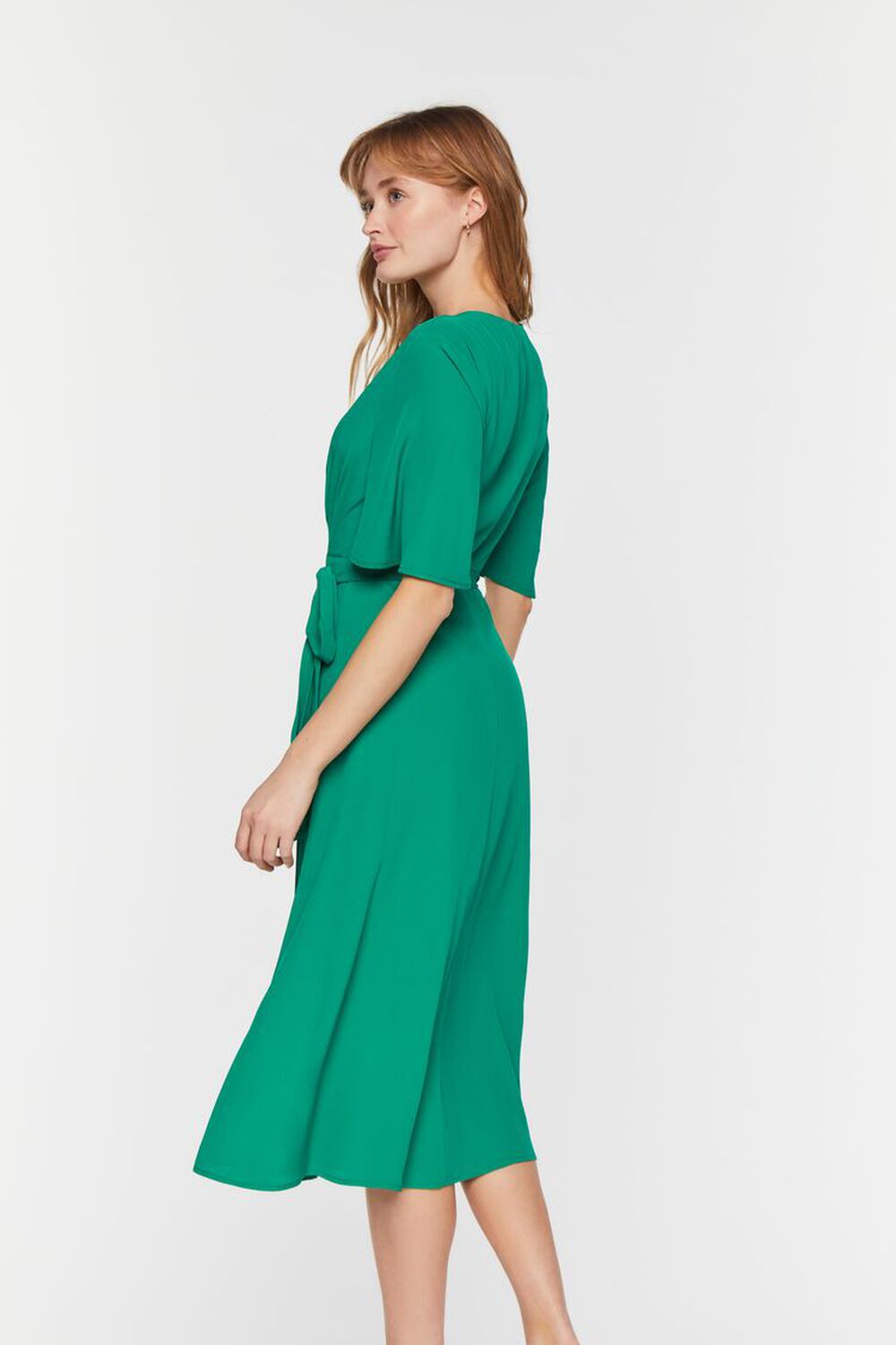 GREEN Crepe Midi Wrap Dress, image 3