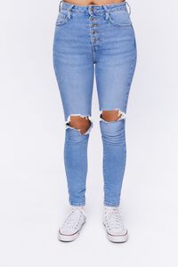 LIGHT DENIM Recycled Cotton Distressed Skinny Jeans, image 1