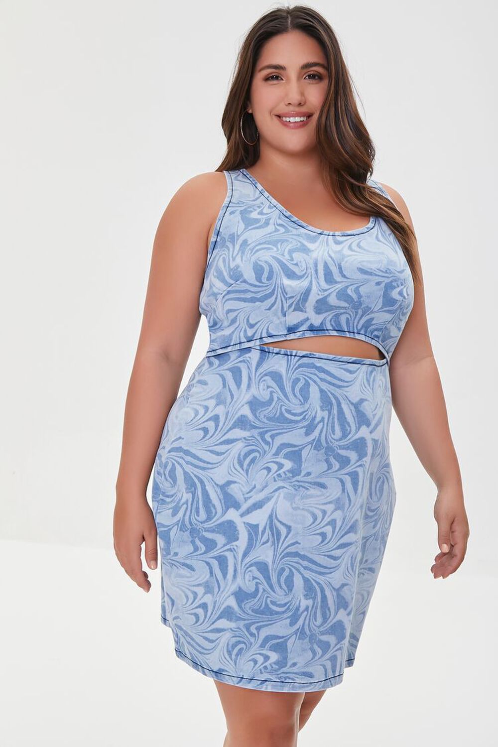 DENIM Plus Size Marble Print Cutout Dress, image 1