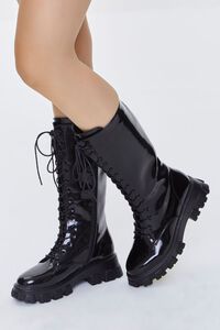 BLACK Faux Patent Leather Boots, image 1