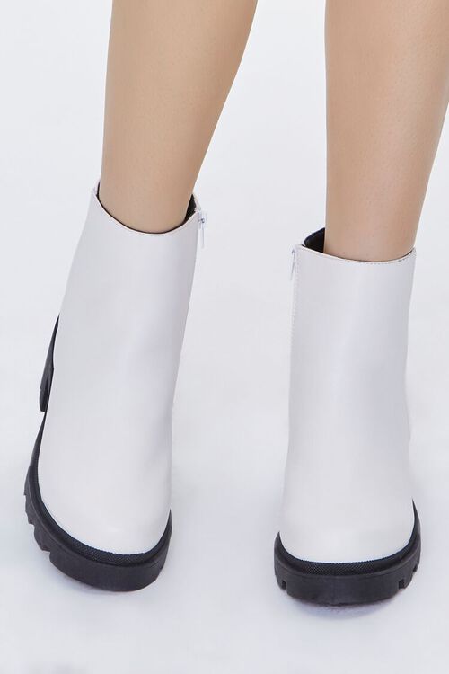WHITE Faux Leather Lug-Sole Booties, image 4