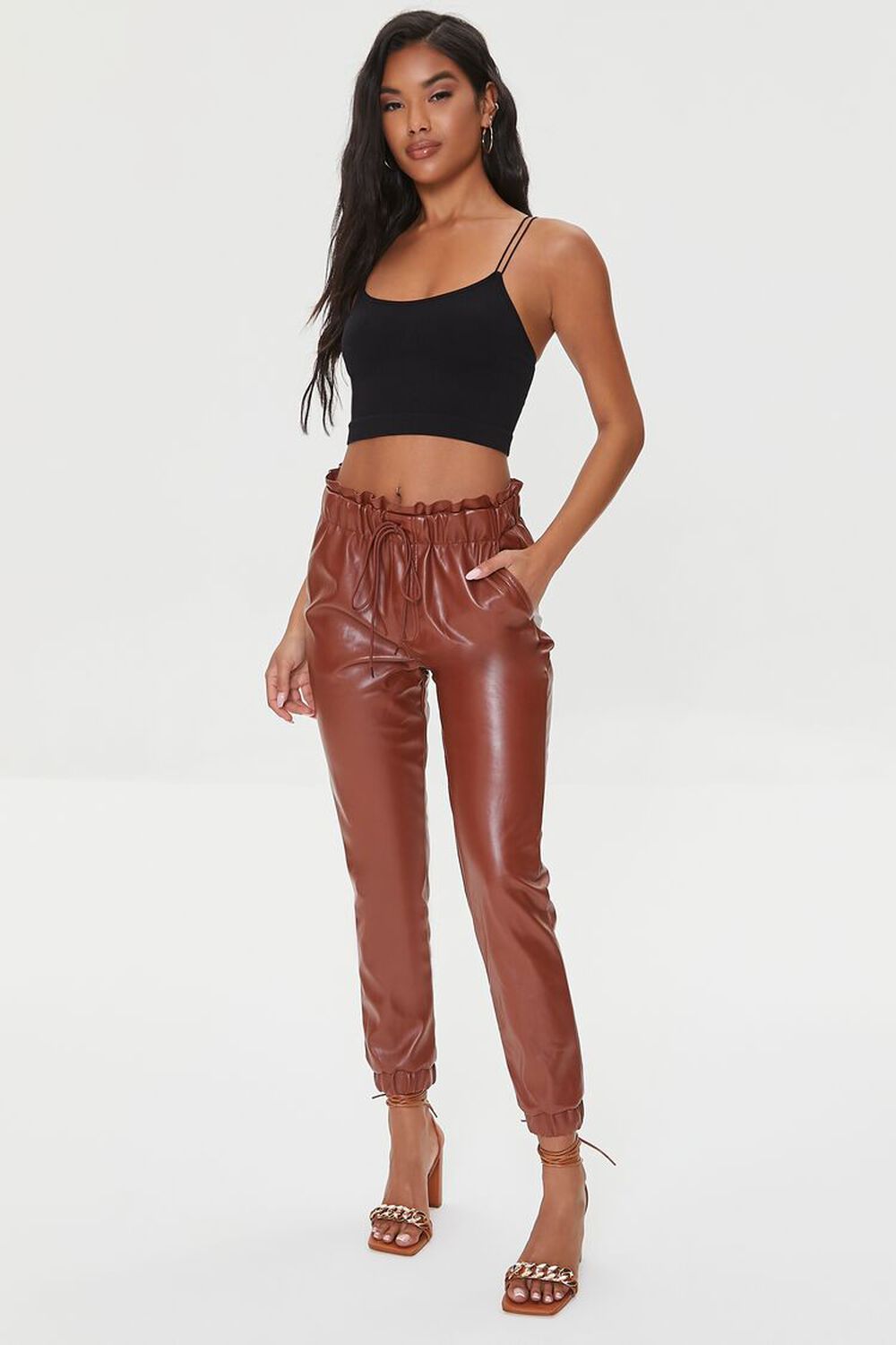 CAMEL Faux Leather Paperbag Joggers, image 1