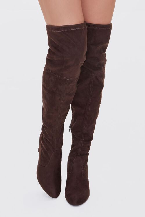 BROWN Faux Suede Thigh-High Boots, image 4