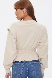 TAUPE French Terry Flounce-Hem Top, image 3