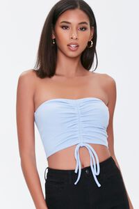 LIGHT BLUE Ruched Drawstring Tube Top, image 1