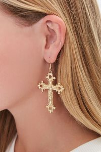 Ornate Cross Pendant Drop Earrings, image 1