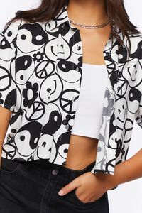 CREAM/BLACK Yin Yang & Peace Print Shirt, image 5