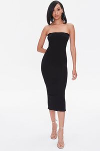 BLACK Seamless Strapless Bodycon Midi Dress, image 4