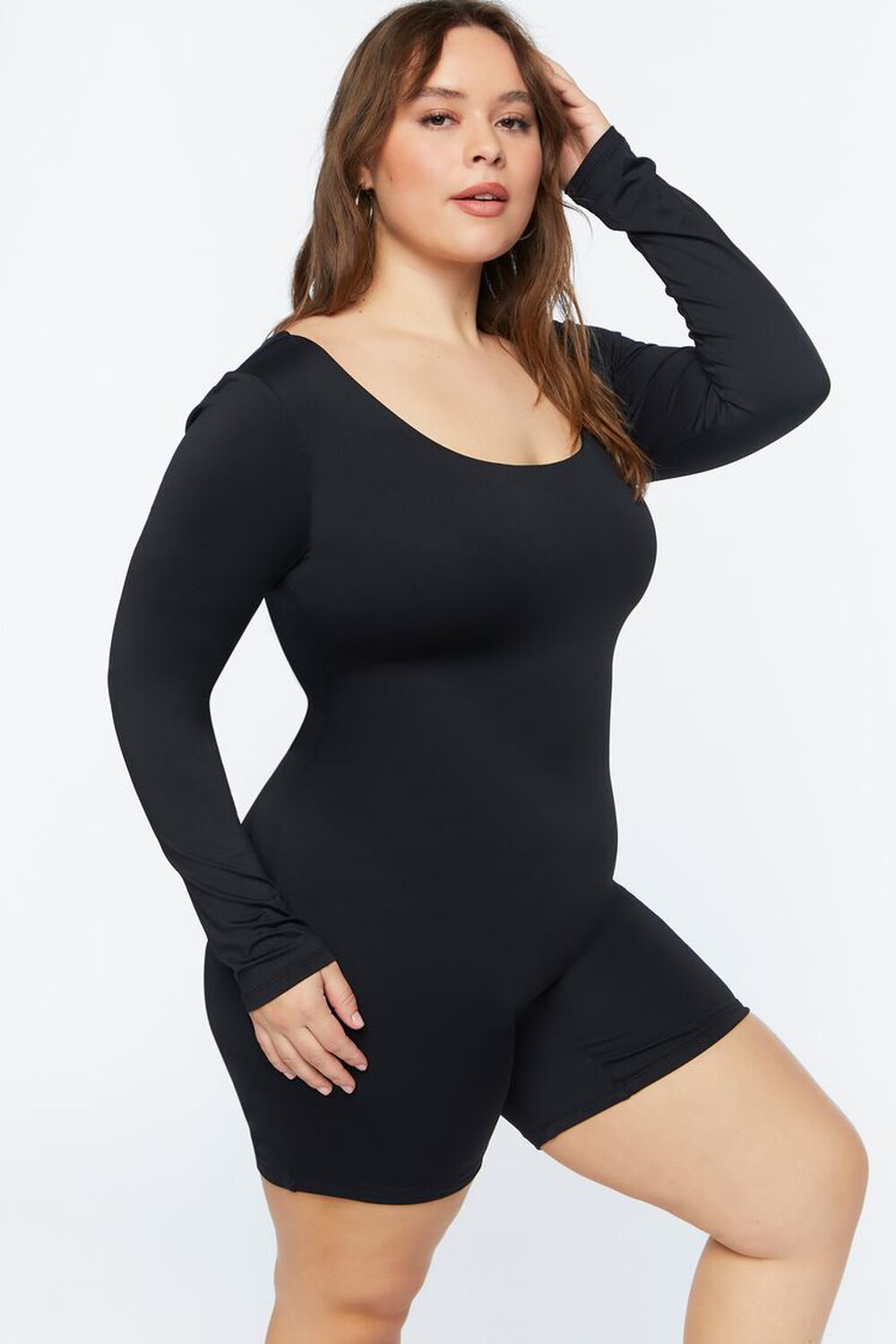 BLACK Plus Size Fitted Scoop-Neck Romper, image 2