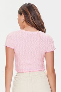 PINK Ribbed Button-Front Crop Top, image 3