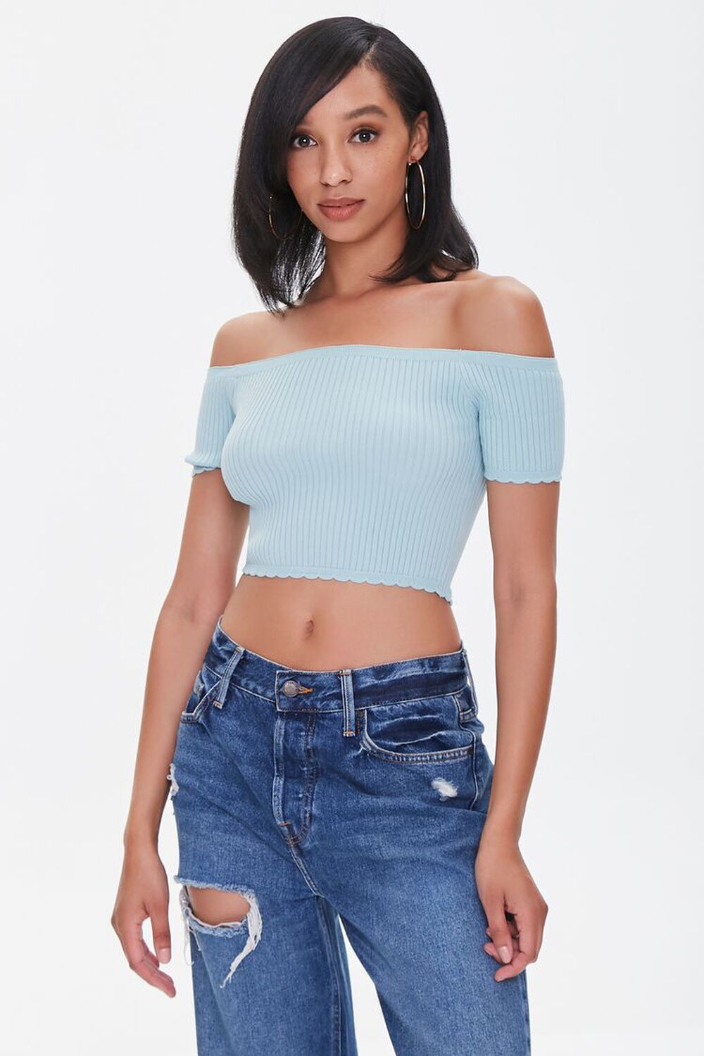 MINT Sweater-Knit Off-the-Shoulder Crop Top, image 1