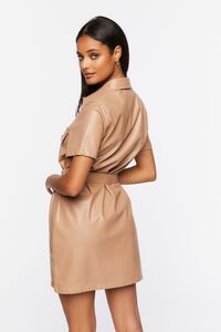 LIGHT BROWN Faux Leather Shirt Dress, image 3
