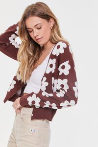 BROWN/CREAM Floral Print Cardigan Sweater, image 2