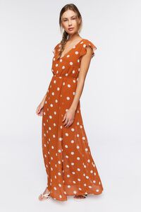 TAN/CREAM Polka Dot Butterfly-Sleeve Maxi Dress, image 4