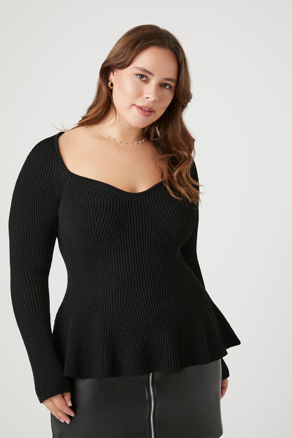 Plus Size Sweater-Knit Peplum Top