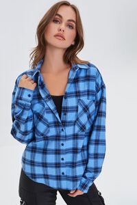 BLUE/MULTI Plaid Button-Front Flannel Shirt, image 5