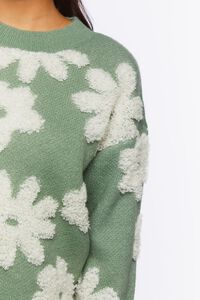 SAGE/WHITE Textured Flower Sweater, image 5