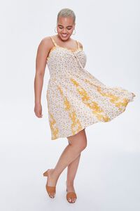 CREAM/YELLOW Plus Size Reworked Floral Mini Dress, image 2
