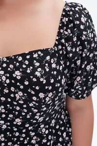 BLACK/CORAL Plus Size Floral Puff-Sleeve Dress, image 5