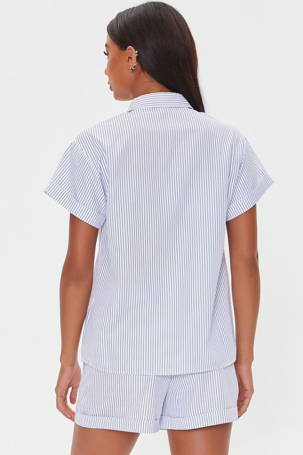 WHITE/NAVY Pinstriped Pajama Shirt & Shorts Set, image 3