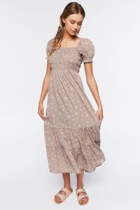 TAUPE/MULTI Floral Puff-Sleeve Dress, image 4