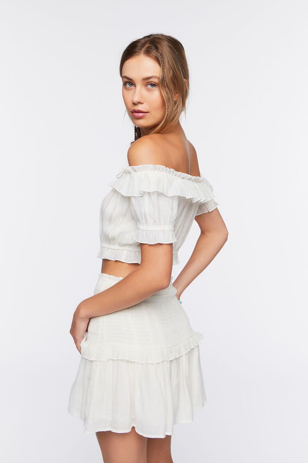 WHITE Off-the-Shoulder Top & Mini Skirt Set, image 3
