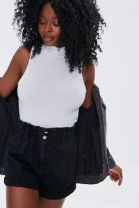 BLACK Denim Paperbag Shorts, image 1