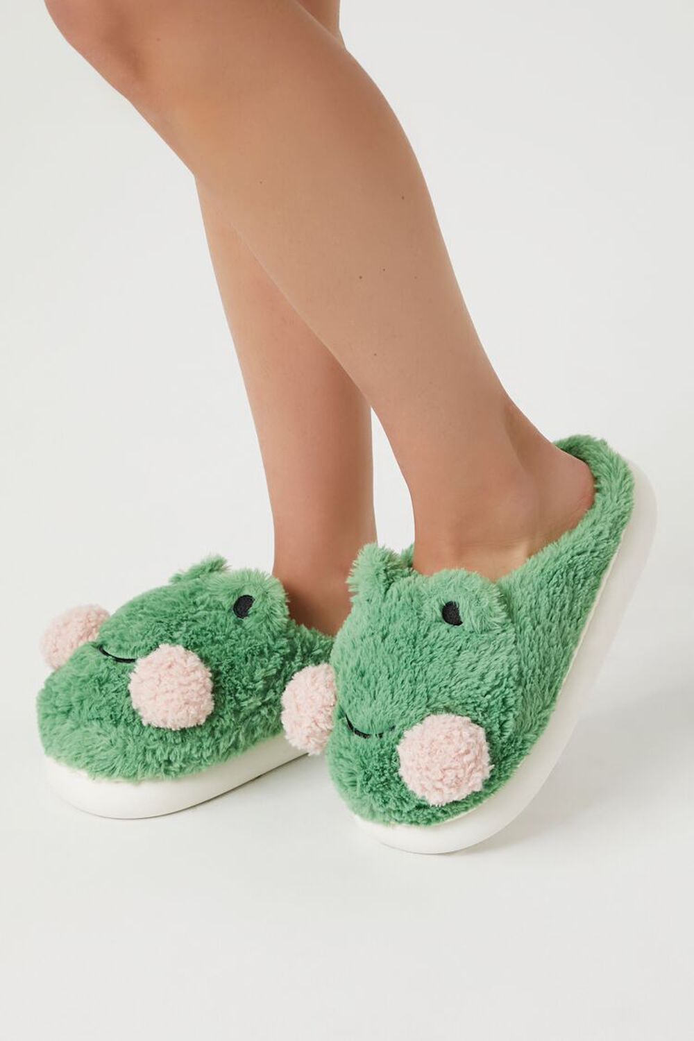 GREEN Plush Frog House Slippers, image 1