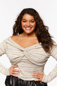 CREAM/MULTI Plus Size Twisted Off-the-Shoulder Striped Top, image 1