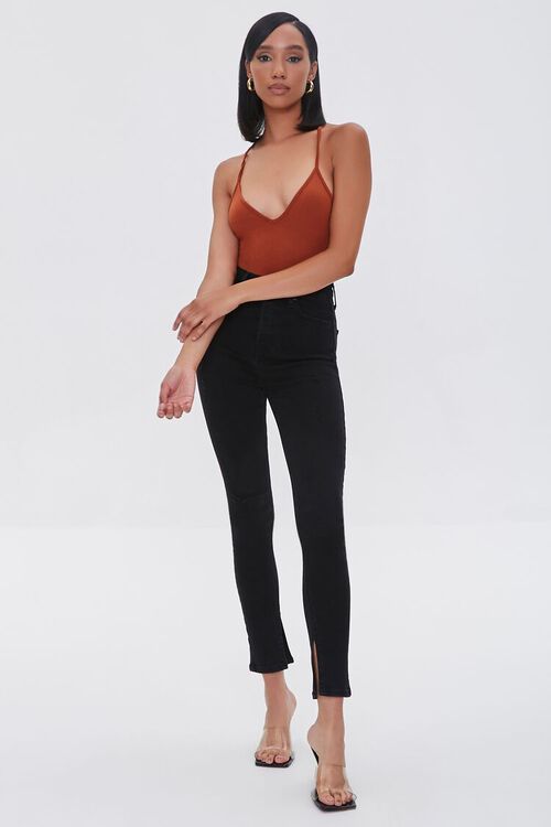 BROWN Strappy Cheeky Cami Bodysuit, image 5