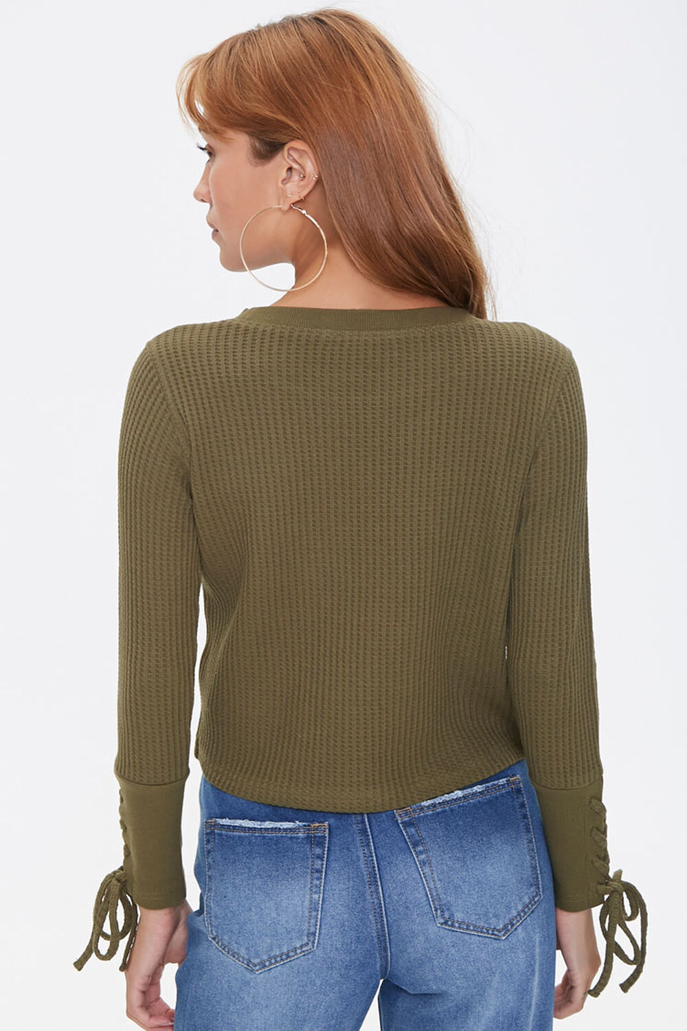OLIVE Lace-Up Waffle Knit Top, image 3