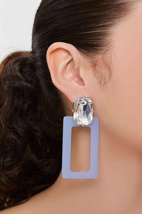 BLUE/CLEAR Faux Gem Rectangular Drop Earrings, image 1