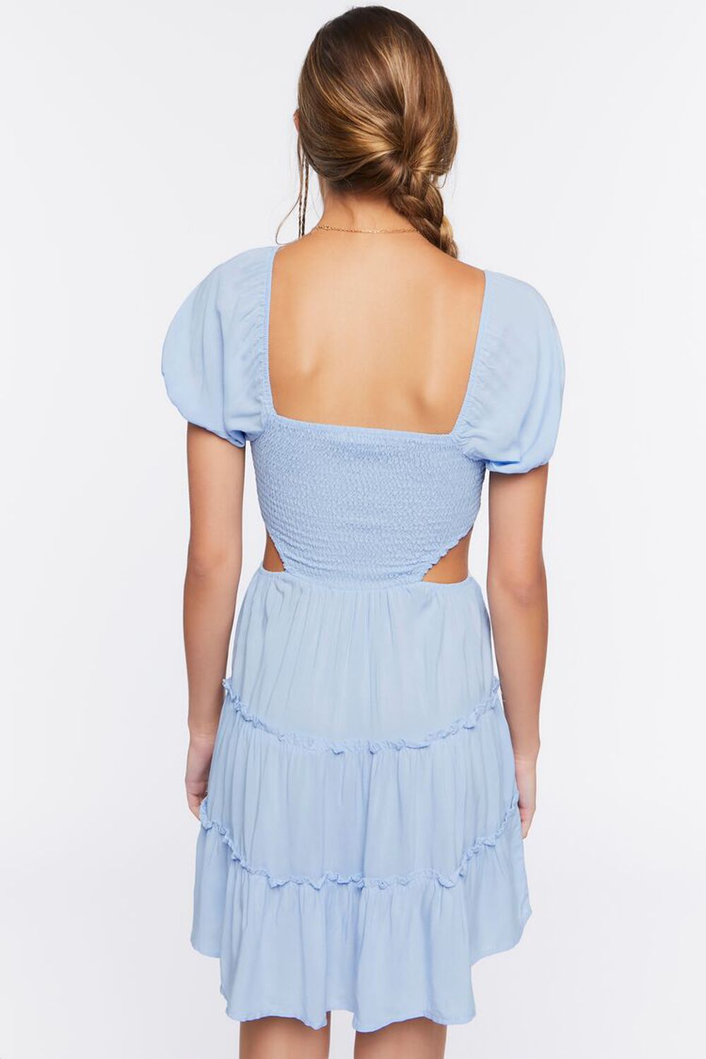 LIGHT BLUE Cutout Puff-Sleeve Mini Dress, image 3